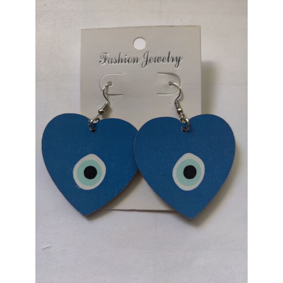 Heart Leopard Turkish Evil Eye Drop Earrings - Picture 2 of 5